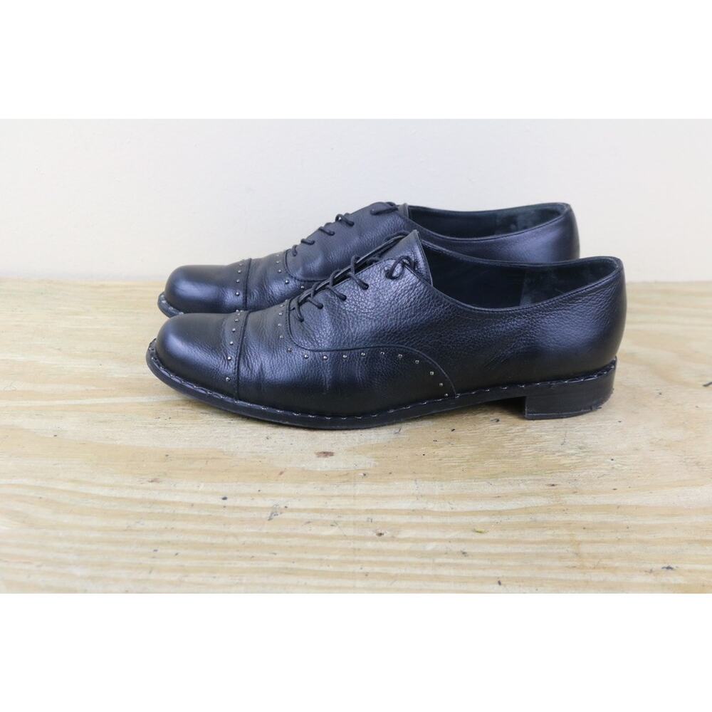 Stuart Weitzman Shoes Womens 8M Black Leather Oxfords Studs Trim Derby Spain